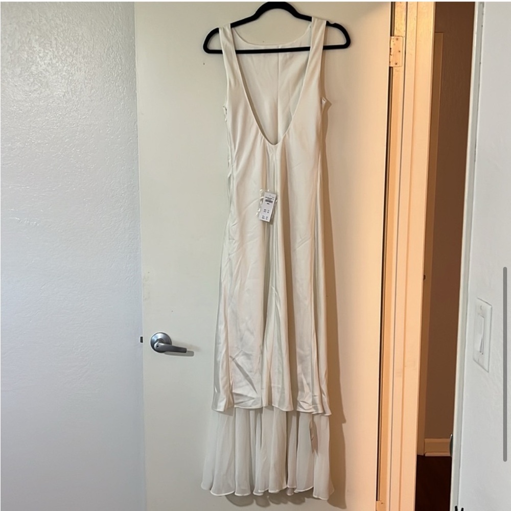 High-Neck Sheer Hem Slip Maxi Dress